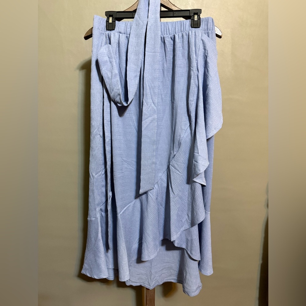 kathy ireland Light Blue Ruffle-Detail Midi Skirt